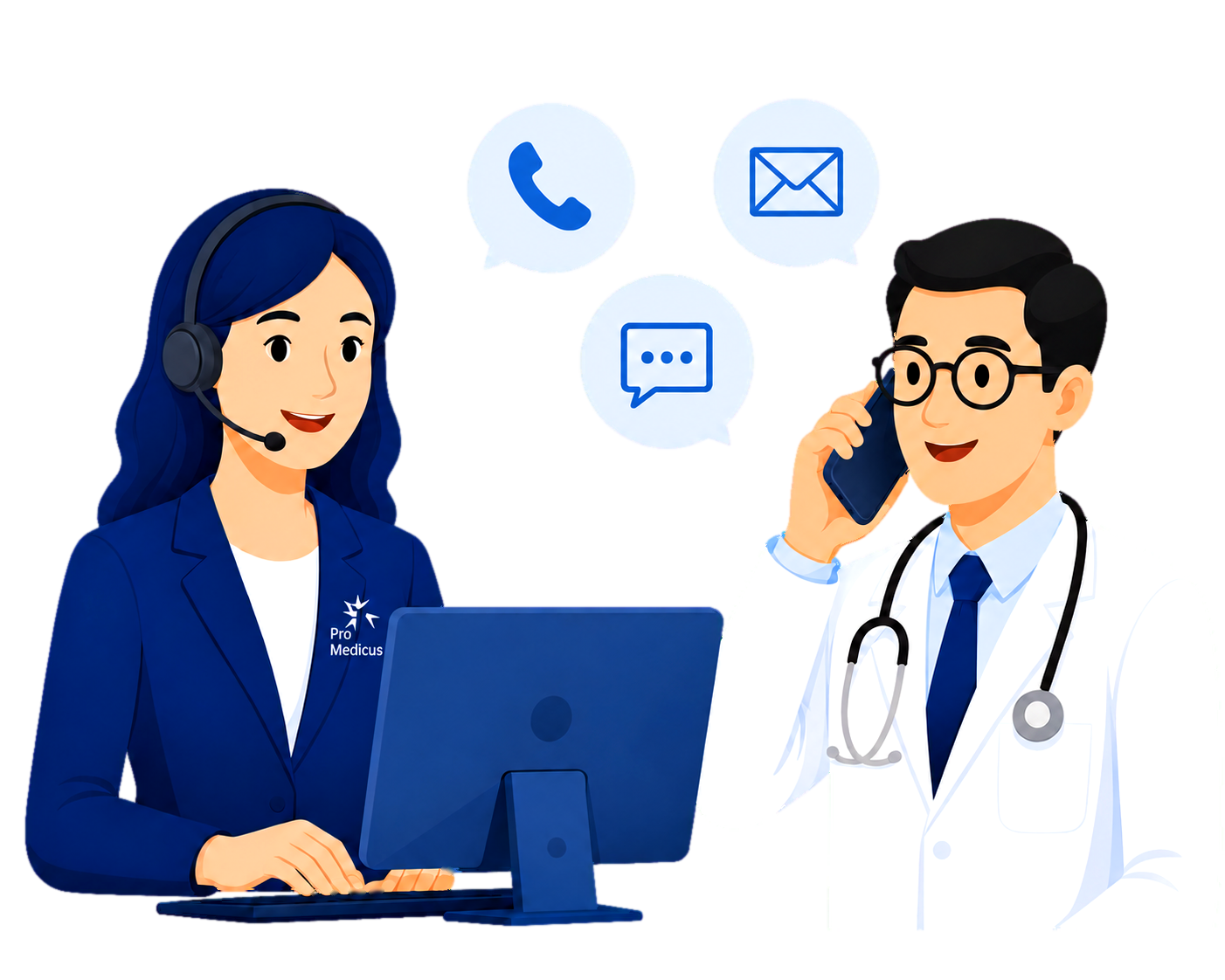 Ilustracja: konsultantka Pro-Medicus wita przy komputerze
